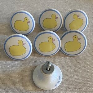 Nursery Child Yellow Blue Duck Drawer Knobs - Set of 7